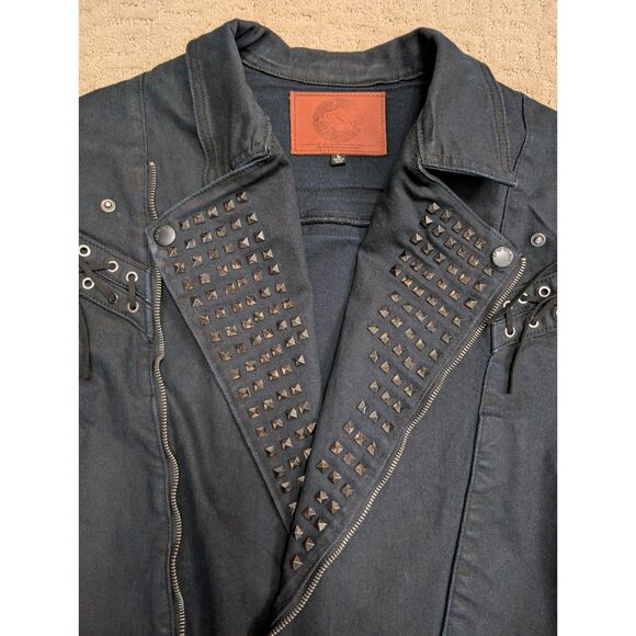 Iro-Ochi Jacket Mens Large Indigo Denim Moto Studded Chaos Handcrafted - Picture 3 of 15